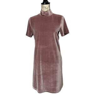 Madewell Women's Velvet Mini Dress Frosty Mauve Mockneck Shift Dress, Size Small